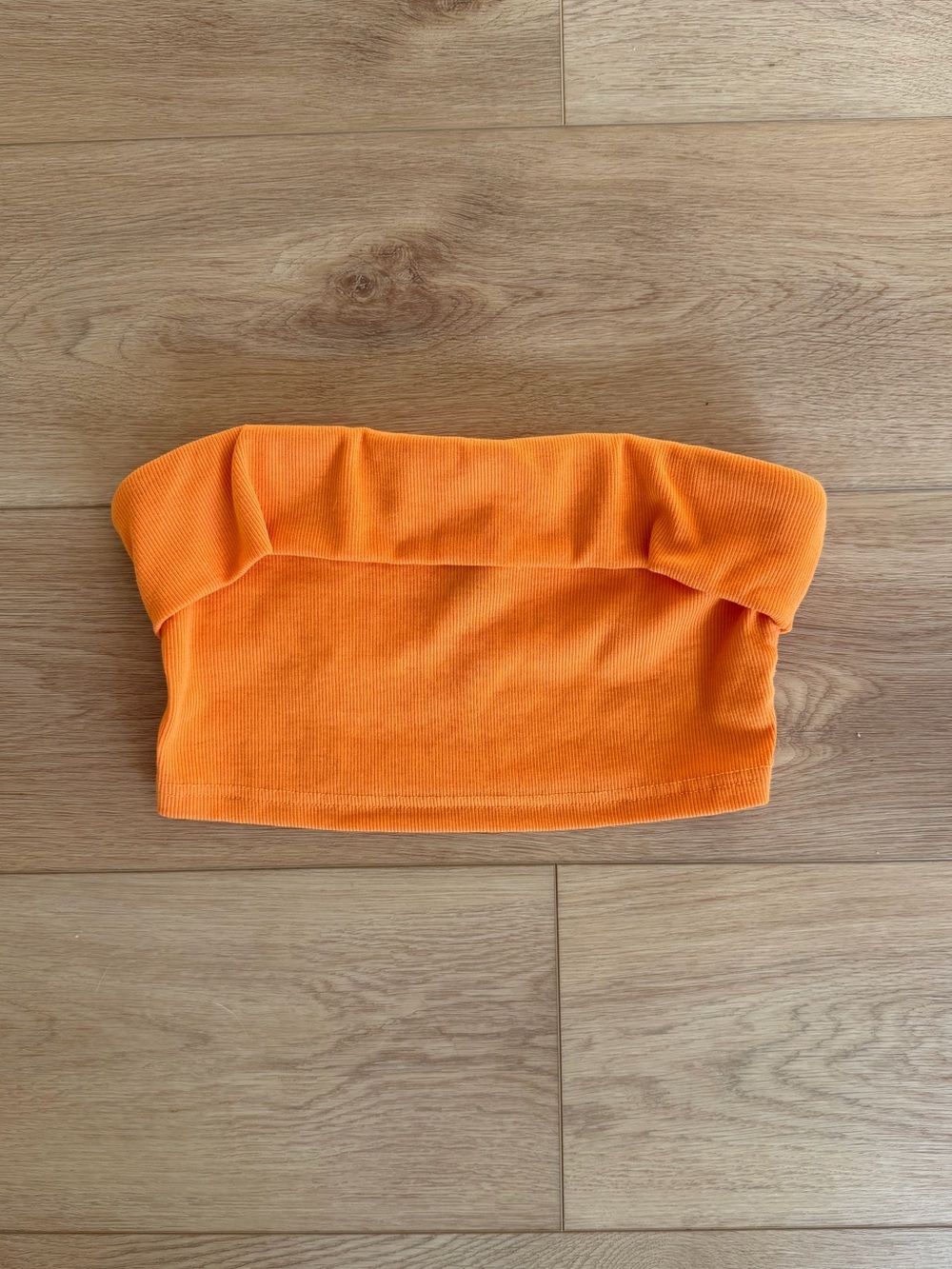SHEIN Orange Ribbed Strapless Tube Crop Top